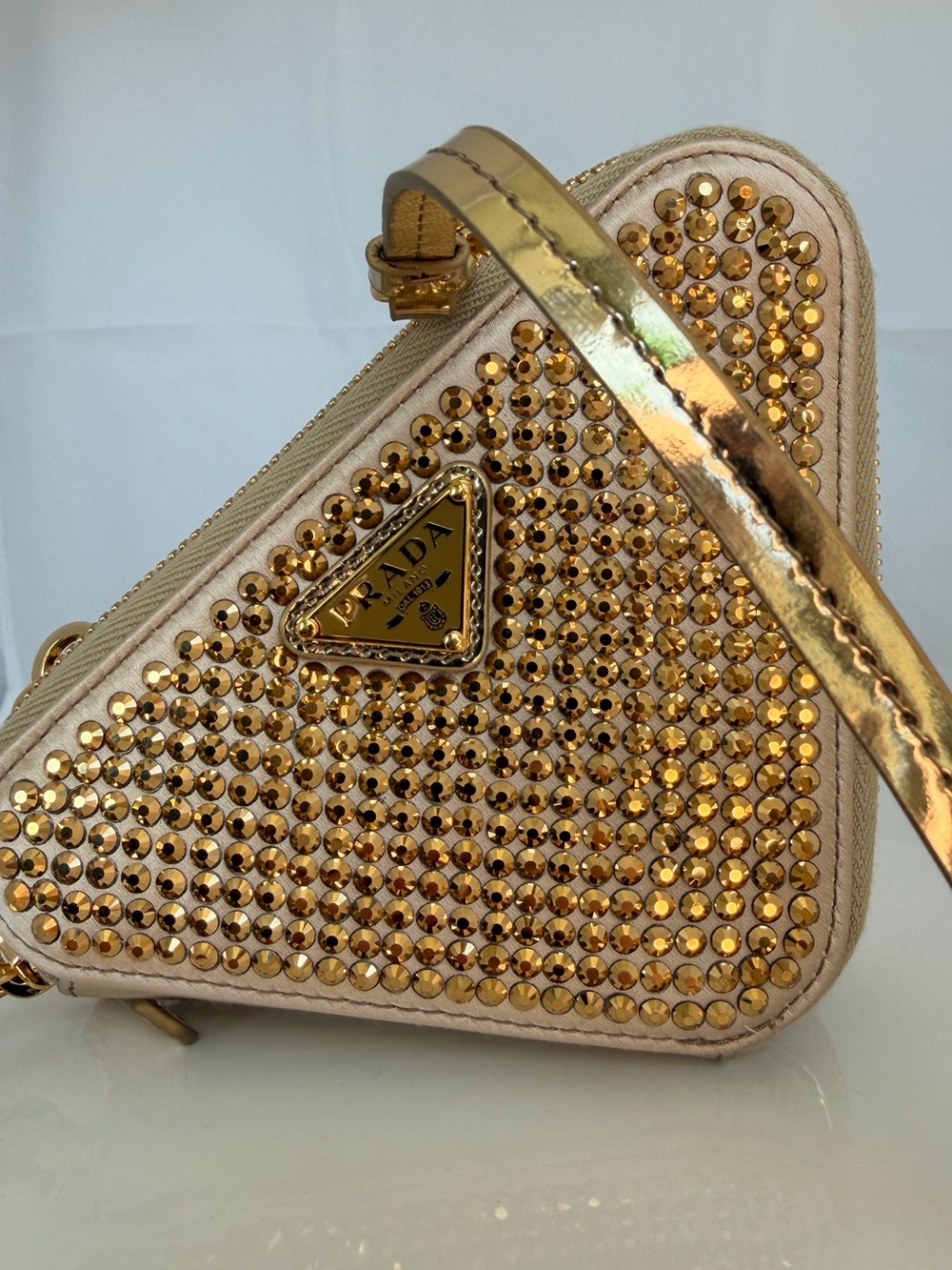 PRADA Gold Crystal Triangle Mini Crossbody - Picture 3 of 9
